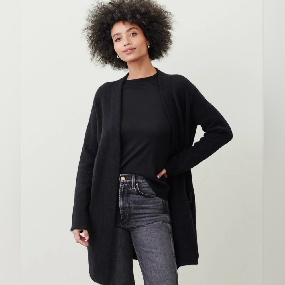 Jenni Kayne | Merino Wool Yak Sweater Coat Open Front Cardigan | Black | M